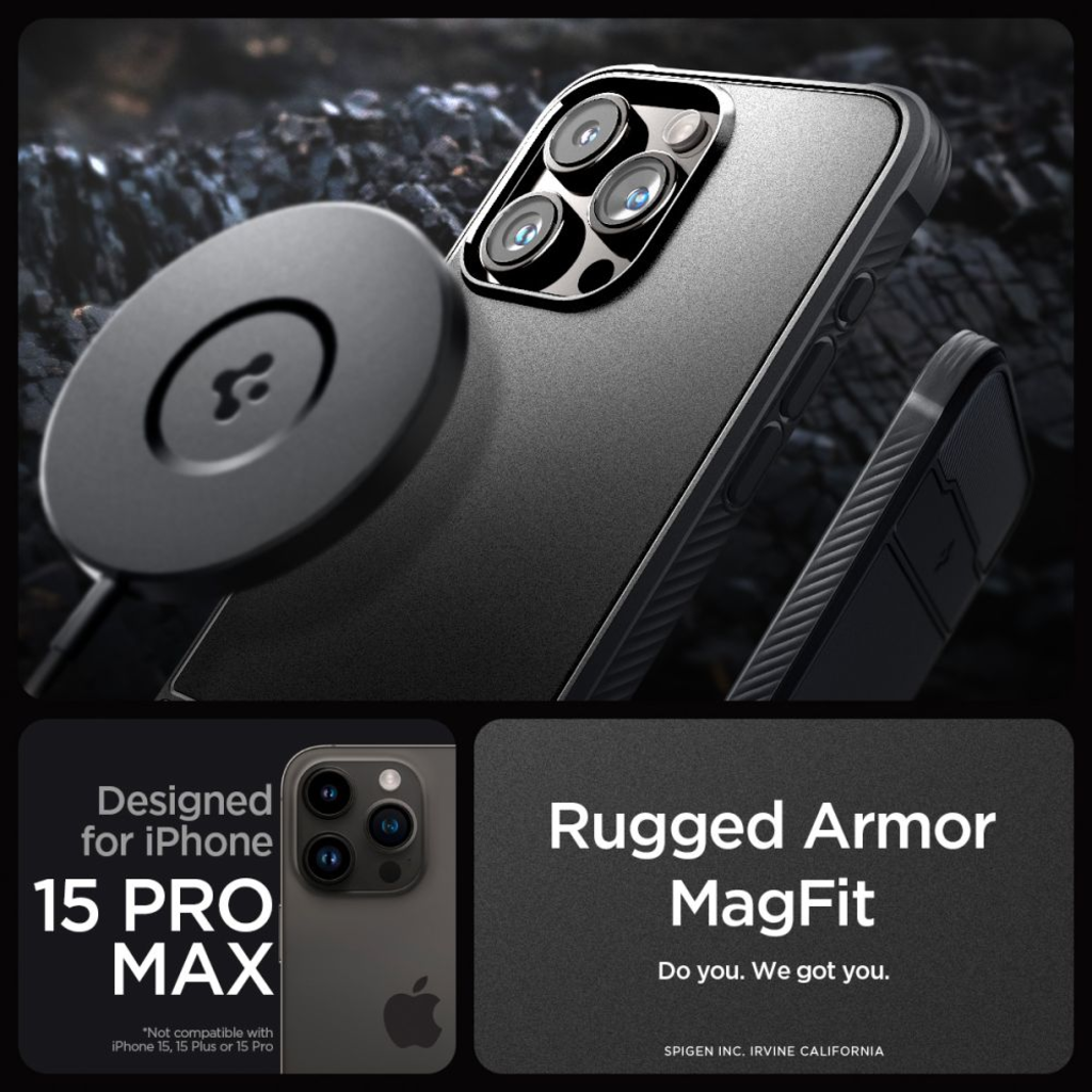 iPhone 15 Pro Max Spigen Rugged Armor Mag MagSafe tok matt fekete (ACS06561) - 10