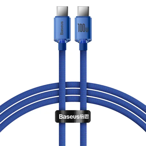 Baseus Crystal Shine gyors töltős adat kábel USB Type C - USB Type C 100W 1.2m kék