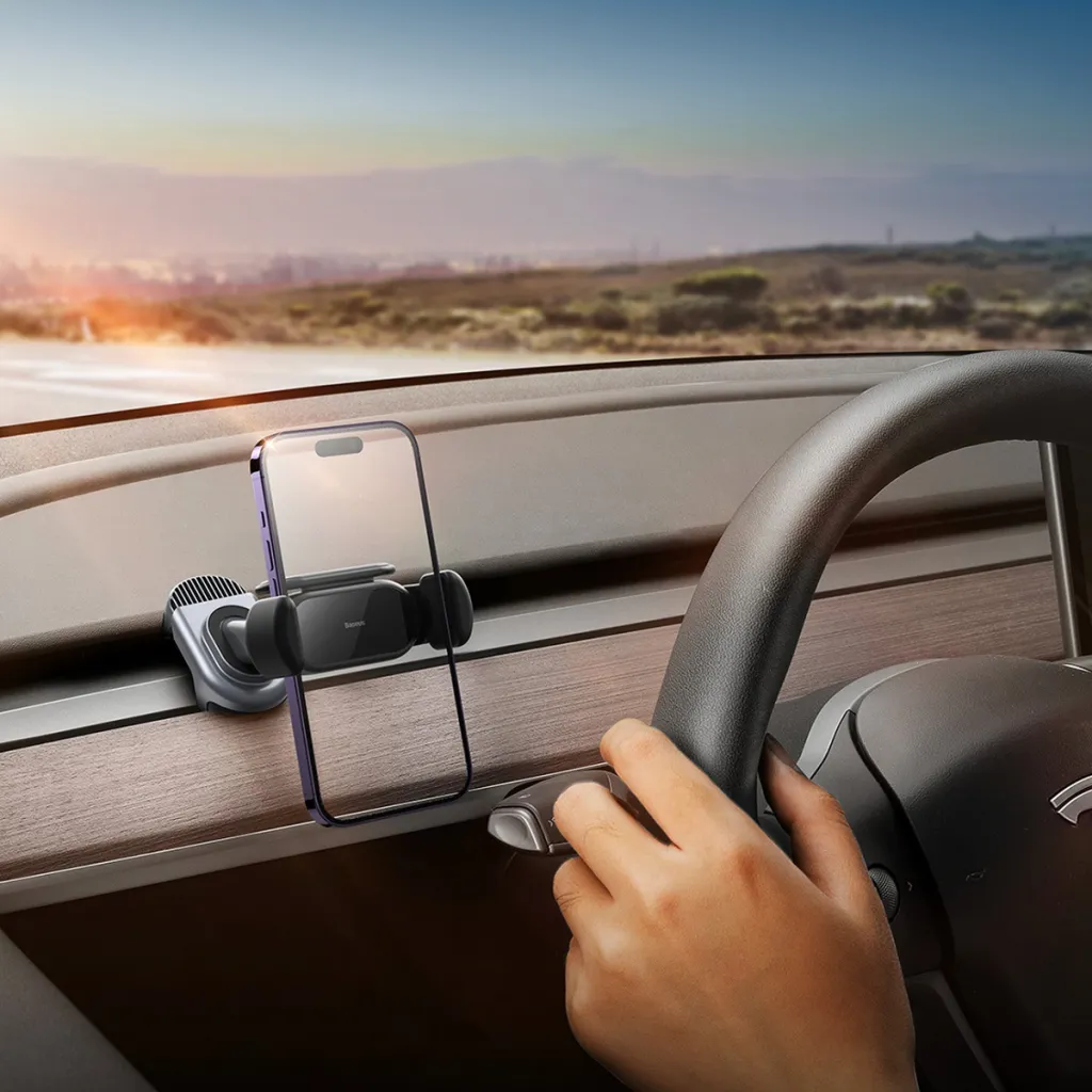 Baseus T-Space Elektromos autós telefontartó napelemmel Tesla Model 3 / Y fekete - 11