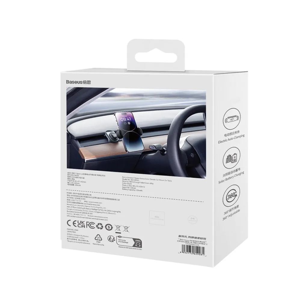 Baseus T-Space Elektromos autós telefontartó napelemmel Tesla Model 3 / Y fekete - 7