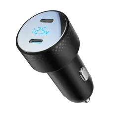 Joyroom JR-CCD02 autós töltő LED kijelzővel 2x USB C 70W fekete