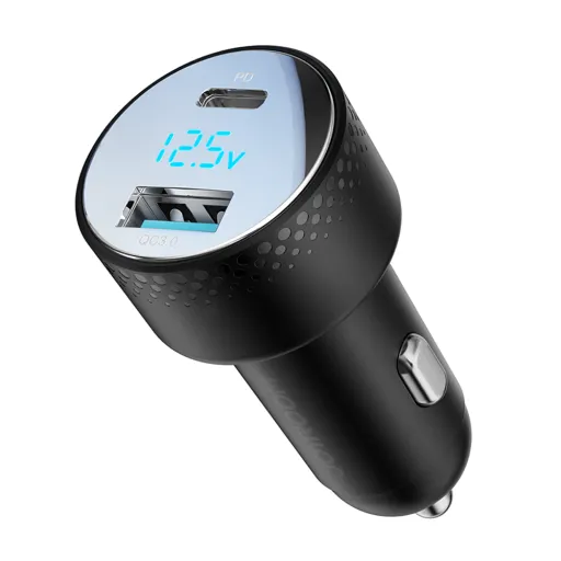 Joyroom JR-CCD01 autós töltő feszültségmérővel 53W (USB C, USB) fekete