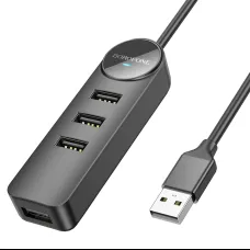 Borofone Erudite DH5 4 az 1-ben adapter USB - 4xUSB 2.0 1.2m fekete