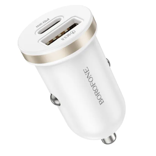 Borofone BZ22 autós töltő USB + Type C QC 3.0 PD 30W fehér