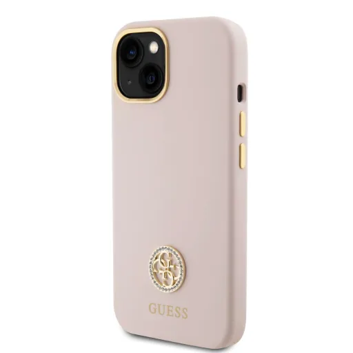 iPhone 15 Guess Liquid Silicone 4G Strass Metal Logo tok rózsaszín (GUHCP15SM4DGPP)