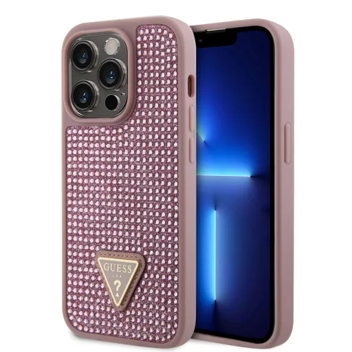 iPhone 15 Pro Guess Rhinestones Triangle Metal Logo tok rózsaszín (GUHCP15LHDGTPP)