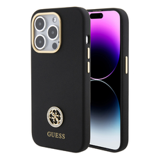 iPhone 15 Pro Max Guess Liquid Silicone 4G Strass Metal Logo tok fekete (GUHCP15XM4DGPK)