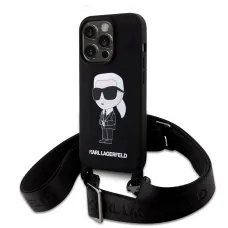 iPhone 15 Karl Lagerfeld Liquid Silicone Crossbody Ikonik tok fekete (KLHCP15SSCBSKNK)