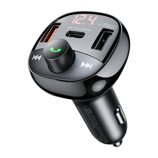 Remax autós töltő /Bluetooth FM Transmitter USB-C, 2x USB RCC331, 54.5W fekete