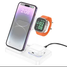 Borofone BQ26 Best 3 az 1-ben vezeték nélküli mágneses töltőállomás 15 W fehér (Apple watch, iPhone, Airpods)