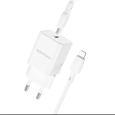 Borofone Safety BN13 GaN hálózati töltő adapter Type C PD 30W + Type C - Lightning kábel fehér