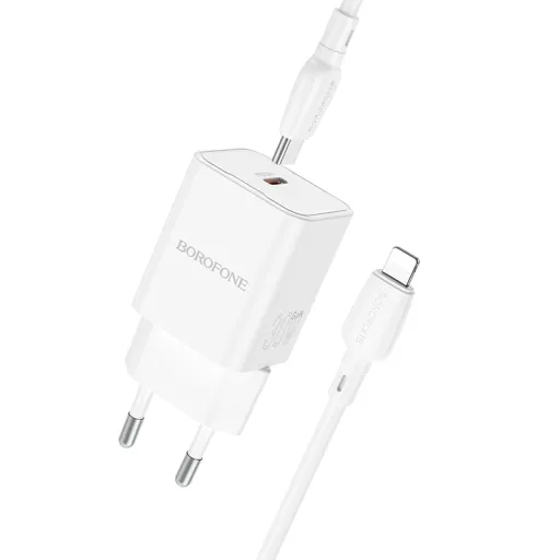 Borofone Safety BN13 GaN hálózati töltő adapter Type C PD 30W + Type C - Lightning kábel fehér