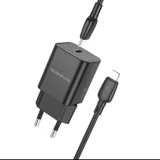 Borofone Safety BN13 GaN hálózati töltő adapter Type C PD 30W + Type C - Lightning kábel fekete