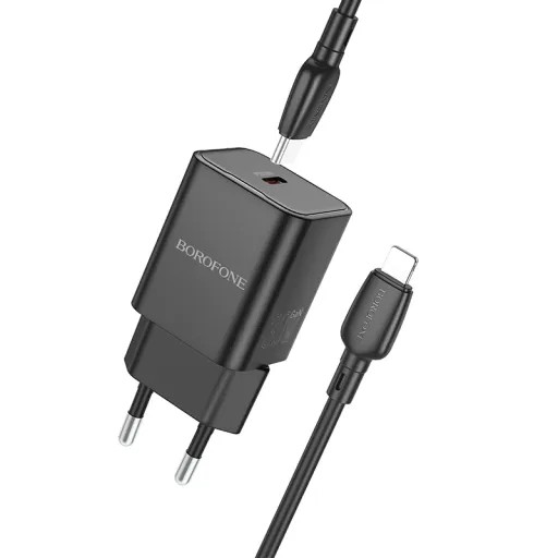 Borofone Safety BN13 GaN hálózati töltő adapter Type C PD 30W + Type C - Lightning kábel fekete