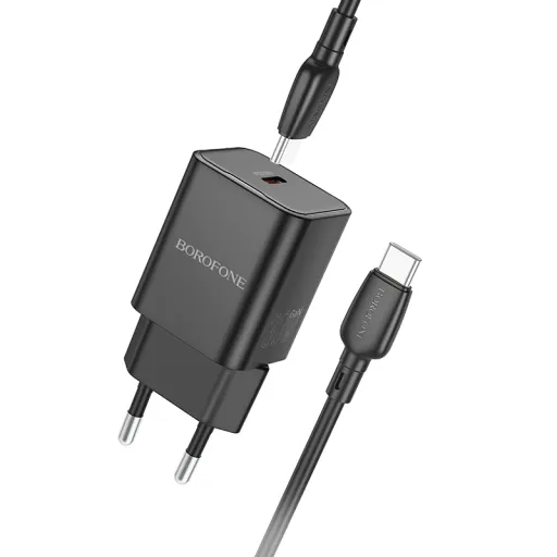 Borofone Safety BN13 GaN hálózati töltő adapter Type C PD 30W + Type C - Type C kábel fekete