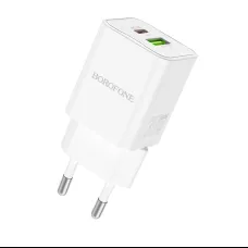 Borofone BN14 Royal GaN USB + Type C hálózati töltő adapter QC 3.0 PD 30W fehér