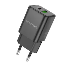 Borofone BN14 Royal GaN USB + Type C hálózati töltő adapter QC 3.0 PD 30W fekete