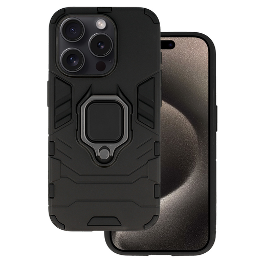 iPhone 15 Pro Ring Armor tok kihajtható támasszal fekete iPhone 15 Pro Ring Armor tok kihajtható támasszal fekete