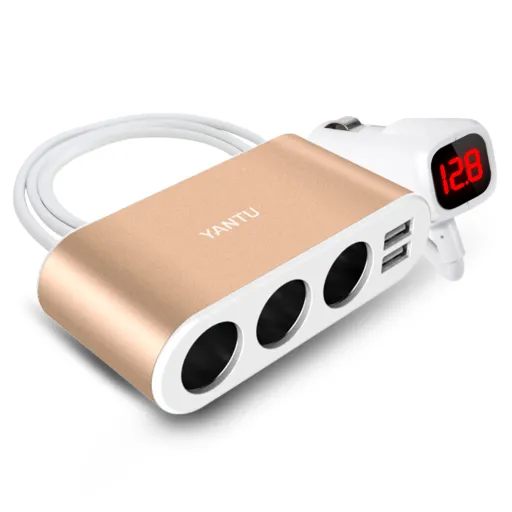 Autós töltő B08 2xUSB 3,1A 120W kijelzővel arany