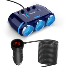 Autós töltő B39-C 3 aljzat + USB + Type C QC 3.0 PD 3A 120W kijelzővel