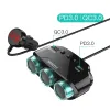 Autós töltő LM21 3 aljzat + USB + Type C QC 3.0 PD 3A 122W kijelzővel - 1. kép
