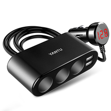 Autós töltő LM21 3 aljzat + USB + Type C QC 3.0 PD 3A 122W kijelzővel