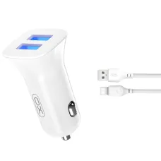 XO TZ10 autós töltő 2xUSB 2,4A fehér + Type C kábel