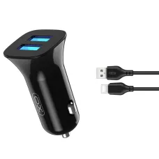 XO TZ10 autós töltő 2xUSB 2,4A fekete + Type C kábel