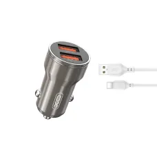 XO CC48 autós töltő 2xUSB 2,4A szürke + Type C kábel