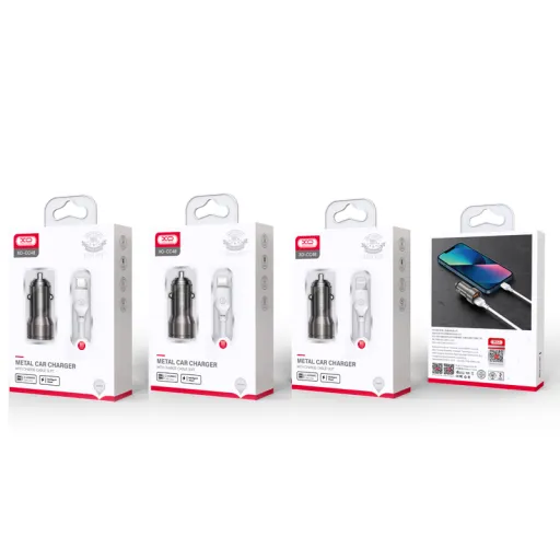 XO CC48 autós töltő 2xUSB 2,4A szürke + Type C kábel