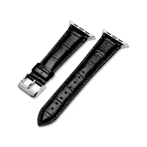 Apple Watch 1/2/3/4/5/6/7/8/9/SE (38/40/41mm) TRPH bordázott bőr óraszíj fekete