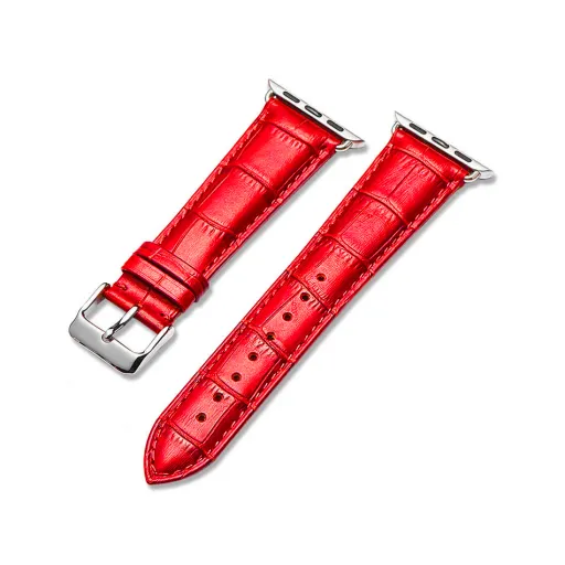 Apple Watch 4/5/6/7/8/9/SE/Ultra (42/44/45/49mm) TRPH bordázott bőr óraszíj piros