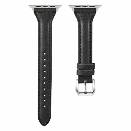 Apple Watch 1/2/3/4/5/6/7/8/9/SE (38/40/41mm) TRPH bőr óraszíj fekete