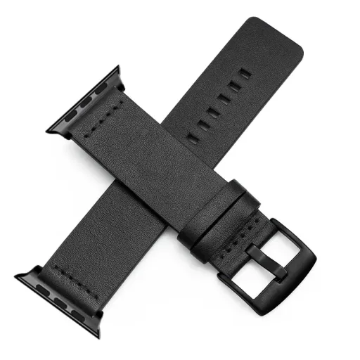 Apple Watch 4/5/6/7/8/9/SE/Ultra (42/44/45/49mm) TRPH bőr óraszíj fekete