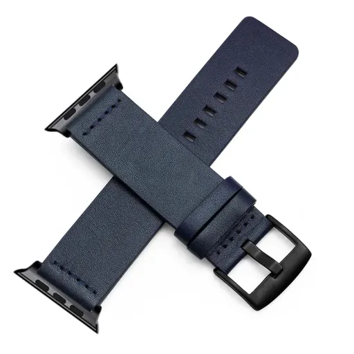 Apple Watch 4/5/6/7/8/9/SE/Ultra (42/44/45/49mm) TRPH bőr óraszíj sötétkék