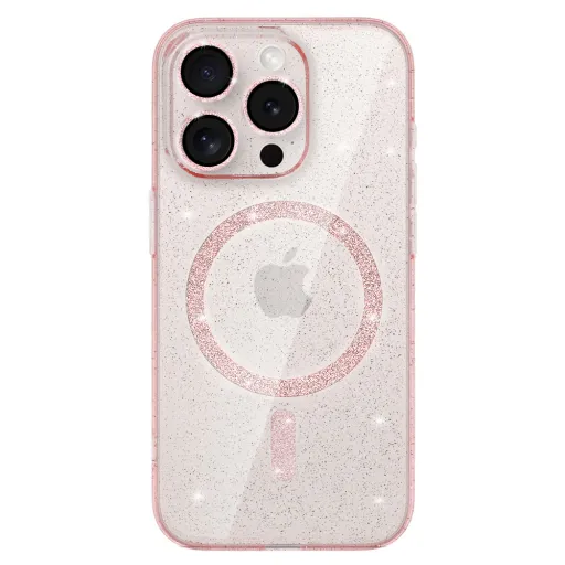 iPhone 15 Glitter MagSafe tok rózsaszín áttetsző