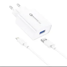 Foneng EU13 hálózati töltő adapter + USB-A -  Lightning kábel, 3A (fehér)