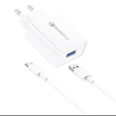 Foneng EU13 hálózati töltő adapter + USB-A -  USB-C kábel, 3A (fehér)