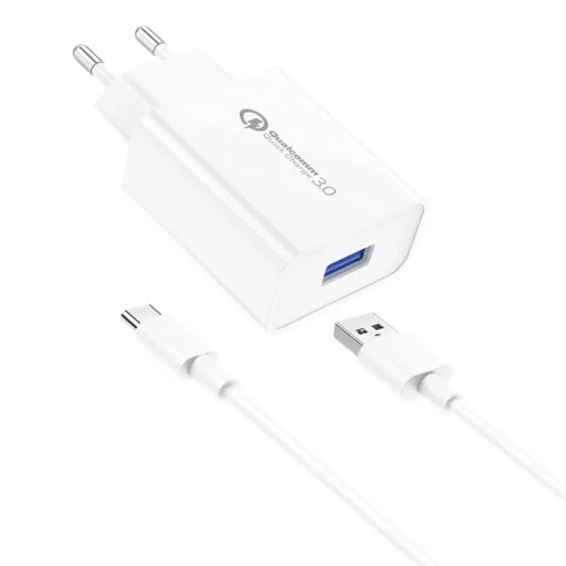 Foneng EU13 hálózati töltő adapter + USB-A -  USB-C kábel, 3A (fehér)