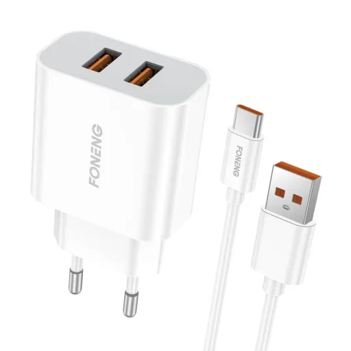 Foneng EU45 hálózati töltő adapter 2x USB-A + USB-A - USB-C kábel