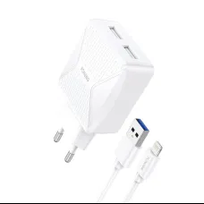 Foneng EU35 hálózati töltő adapter 2X USB-A 2.4A + USB-A - Lightning kábel