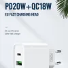 XO hálózati töltő adapter CE02A PD 20W QC 3.0 18W 1x USB 1x USB-C fehér + USB-C – USB-C kábel - 1. kép