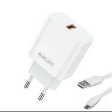 Jellico AK165  hálózati töltő adapter 22,5 W QC3.0 USB + USB kábel - micro USB fehér