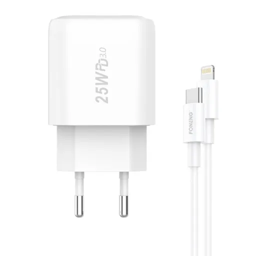 Foneng EU40 USB-C hálózati töltő adapter 25W PD QC 3.0 + USB-C - lightning kábel