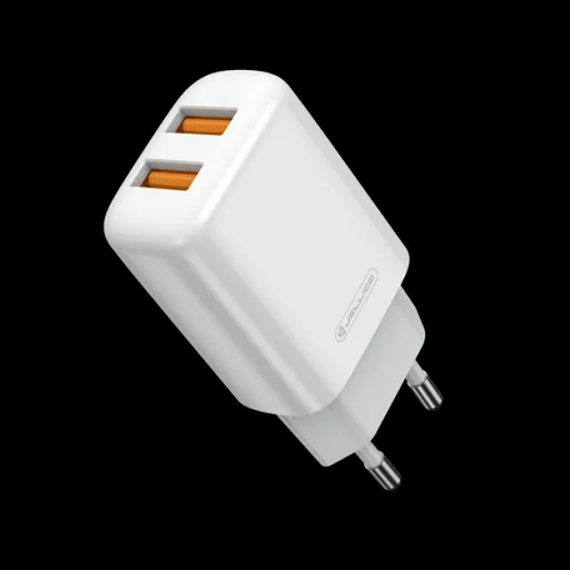 Jellico EU02 hálózati töltő adapter 2.4A 12W 2xUSB + Lightning kábel fehér