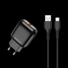 Jellico C32 hálózati töltő adapter 18W USB QC3.0 + Type C kábel fekete