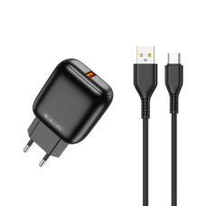 Jellico C32 hálózati töltő adapter 18W USB QC3.0 + Type C kábel fekete