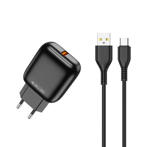 Jellico C32 hálózati töltő adapter 18W USB QC3.0 + Type C kábel fekete