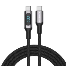 Rocoren USB-C - USB-C 1m 100W PD gyorstöltő kábel kijelzővel (szürke)