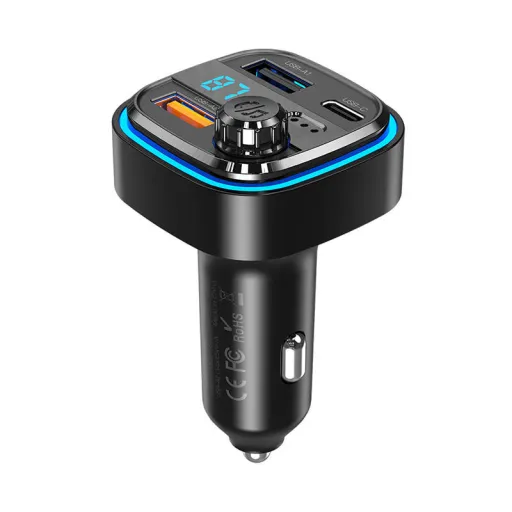 XO BCC08 szivargyújtós autós töltő / FM transmitter 2x USB-A, USB-C, MP3, Bluetooth 5.0 15W (fekete)